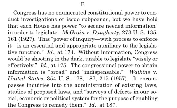 Mazars isn’t my favorite opinion, but it’s clear as day that Congress doesn’t have to pass a statute to issue a subpoena; understanding what’s going on in the country is a necessary *precursor* to figuring out what statutes would be wise or effective.  https://www.supremecourt.gov/opinions/19pdf/19-715_febh.pdf