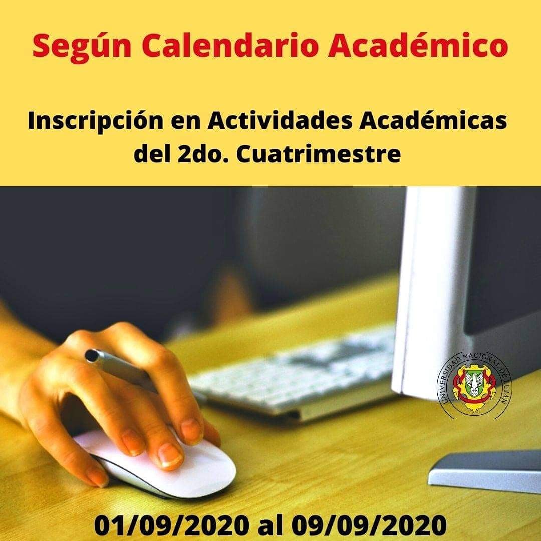 📌📆Inscripción en Actividades Académicas del 2do. Cuatrimestre en tu Perfil Estudiante
01/09/2020 al 09/09/2020
📌Según Calendario Académico: unlu.edu.ar/calendario.html
#UNLuOficial
#CalendarioAcademicoUNLu