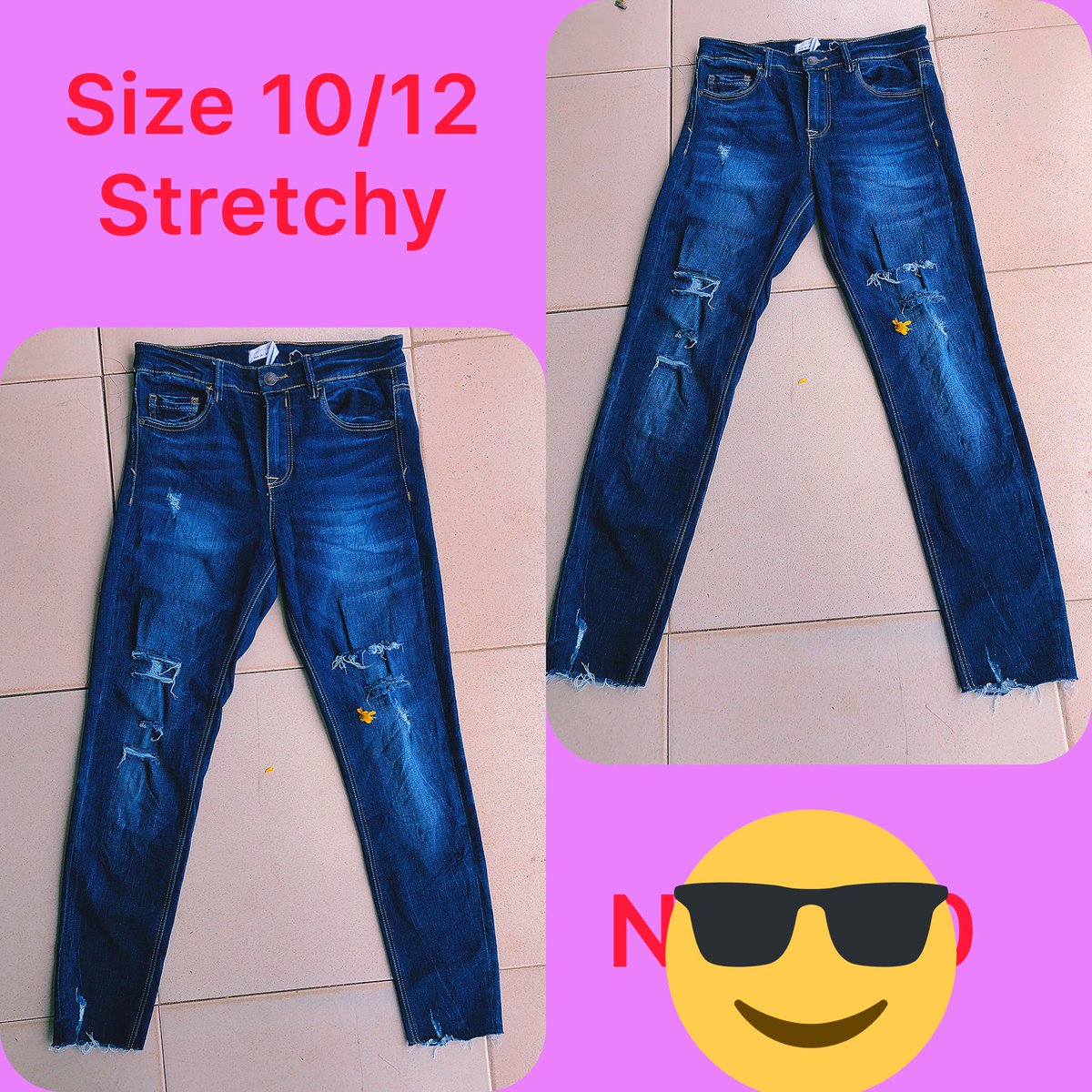 Slide 1: ripped skinny jeans      Size 10/12, N2,500Slide 2: Dungerees        Size 10, Price: N3,000Slide 3: bf jeans       Size 10/12, Price: N2,000Slide 4: bf jeans       Size 20, Price N2,500