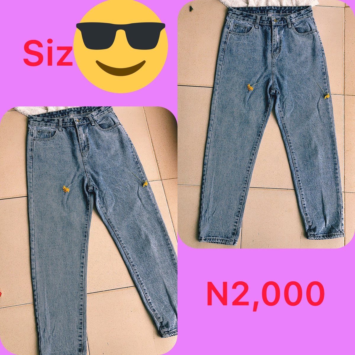 Slide 1: ripped skinny jeans      Size 10/12, N2,500Slide 2: Dungerees        Size 10, Price: N3,000Slide 3: bf jeans       Size 10/12, Price: N2,000Slide 4: bf jeans       Size 20, Price N2,500