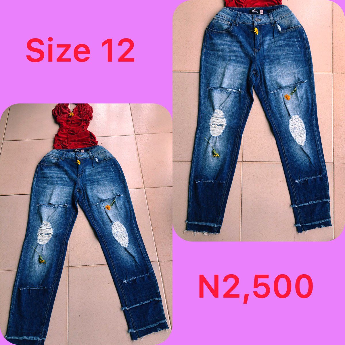 Slide 1: bf jeans      Size 10, N2,000Slide 2: black skinny jeans       Size 18/20, Price: N2,000Slide 3: bf jeans       Size 12, Price: N2,000Slide 4: bf jeans       Size 12, Price N2,500