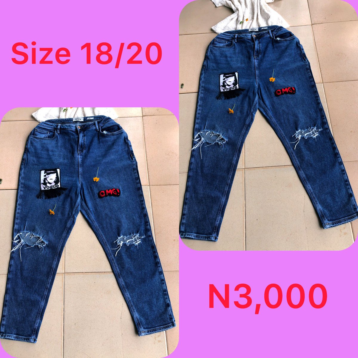 Slide 1: bf jeans       Size 12, N2,000Slide 2: bf jeans       Size 18/20, Price: N3,000Slide 3: bf jeans       Size 10, Price: N2,500Slide 4: bf jeans       Size 10, Price N2,500