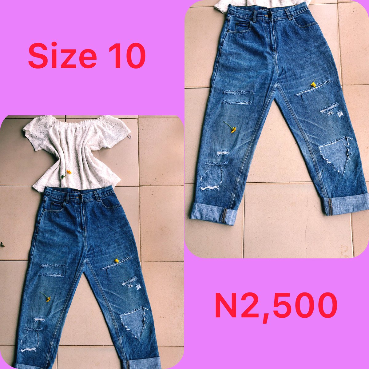 Slide 1: bf jeans       Size 12, N2,000Slide 2: bf jeans       Size 18/20, Price: N3,000Slide 3: bf jeans       Size 10, Price: N2,500Slide 4: bf jeans       Size 10, Price N2,500