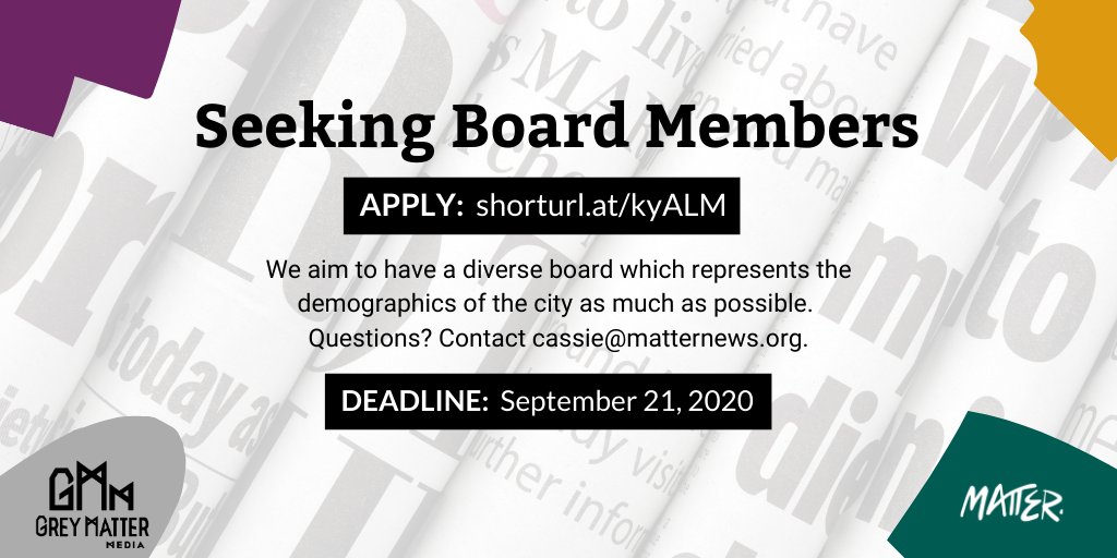 <a href="/matternews_/">Matter News</a> and <a href="/GreyMatterOrg/">Grey Matter Media</a> are looking to expand our nonprofit board!

Are you passionate about civic engagement? Interested in making the local news more accessible to Columbus residents and central Ohioans?

Apply here: docs.google.com/forms/d/e/1FAI…