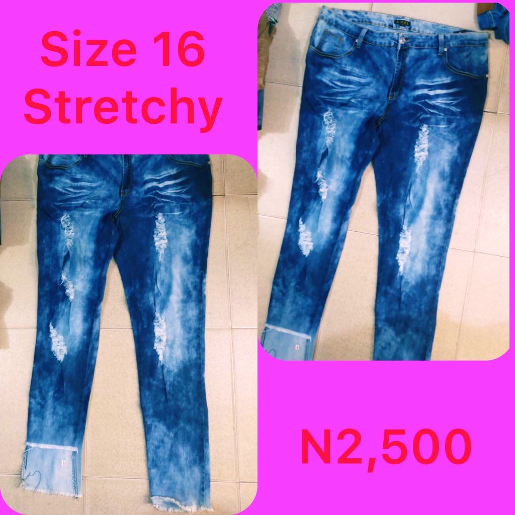 Slide 1: This jeans       Size 14, N2,500Slide 2: jeans       Size 16, Price: N2,500Slide 3: bf jeans       Size 18, Price: N2,500Slide 4: bf jeans       Size 10/12, Price N2,500