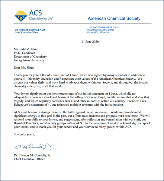 Two days later, on 6/11/2020, the CEO of ACS wrote back to both the cover letter and Open Letter. He wrote near the end:"We will respond more fully to your letters, and suggestions, after reflection and consultation with our staff, [...] within ACS."4/13