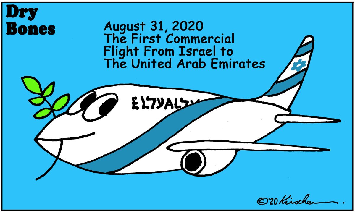 drybonescartoon's tweet photo. Aug 31, 2020. The first commercial flight from Israel to the United Arab Emirates. #UAE #PeaceFlight0971 #Peace https://t.co/DBMJiqrJOt