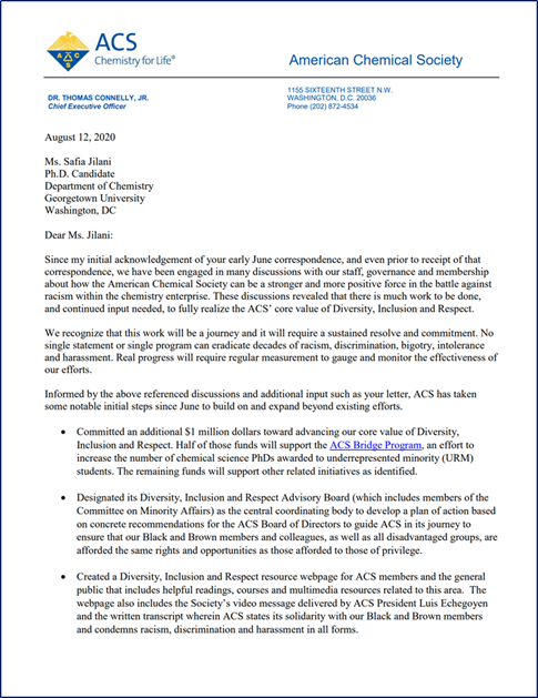 On 8/12/2020, the CEO of ACS responded to my follow up letter (attached). It is nice to learn some of the things that ACS is doing, but truthfully, the larger public does not know that if it is not clearly, broadly, and transparently communicated.6/13