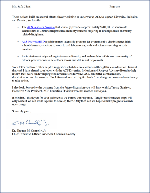 On 8/12/2020, the CEO of ACS responded to my follow up letter (attached). It is nice to learn some of the things that ACS is doing, but truthfully, the larger public does not know that if it is not clearly, broadly, and transparently communicated.6/13