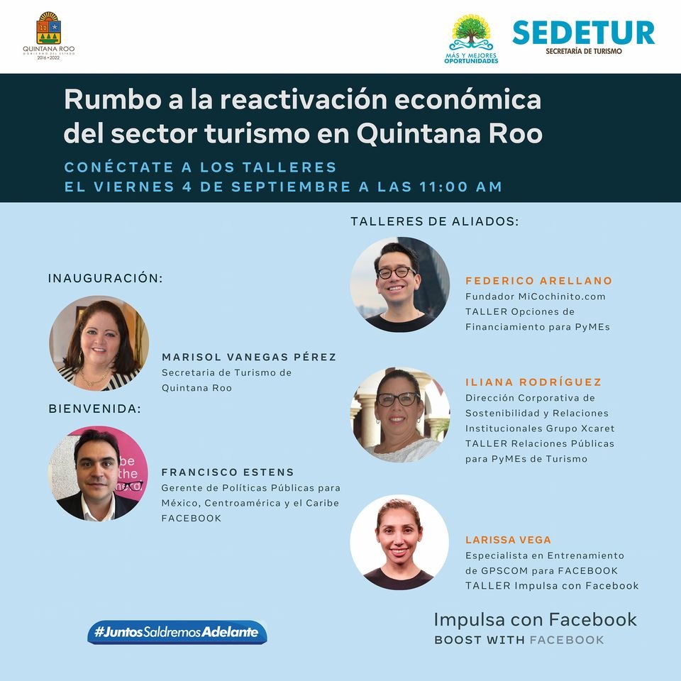SedeturQROO's tweet photo. 📰 La Secretaría de Turismo de Quintana Roo y Facebook presentan programa para apoyar a empresas del sector turístico impactadas por Covid-19. #JuntosSaldremosAdelante #ImpulsaConFacebook
💻 Conoce más en: https://t.co/Hzj4PKopGU https://t.co/w4LqjZS3Cb