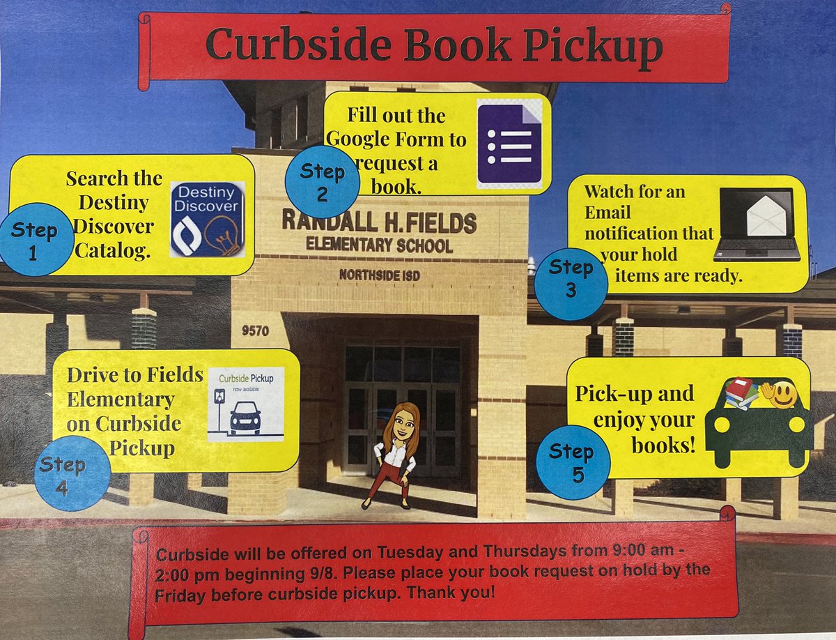 Fields_Library's tweet photo. So excited to announce Curbside Book Pickup! 📚 🚗 @NISDFields @Fields_PTA @NISDLib #NISDBackTogetherBetter #FieldsStrong https://t.co/AB639EnXRw