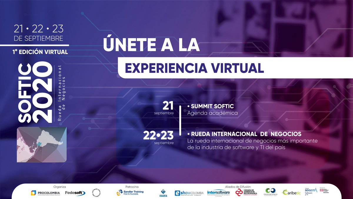 👨‍💻Empresario TI te invitamos a participar en #Softic2020, un espacio propicio para generar oportunidades de negocio con compradores internacionales interesados en la oferta TI colombiana. 

🚀Registrate en: softic.com.co 

#LaClaveEsElSoftware