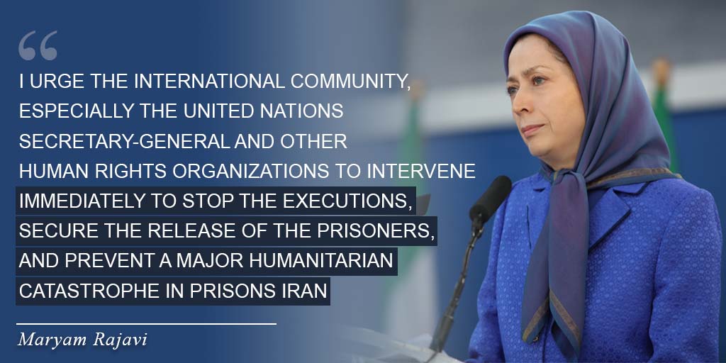 Maryam_Rajavi's tweet photo. I urge the international community,especially the United Nations Secretary-General &amp;other #HumanRights organizations to intervene immediately to stop the executions,secure the release of the prisoners,&amp;prevent a major humanitarian catastrophe in prisons Iran #StopExecutionsInIran https://t.co/nnv4WAyENS
