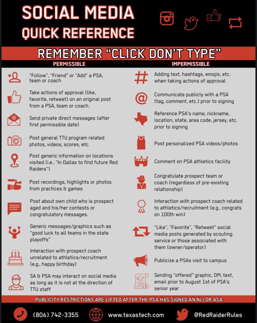 RedRaiderRules's tweet image. A few helpful reminders for our coaches when interacting with recruits on social media