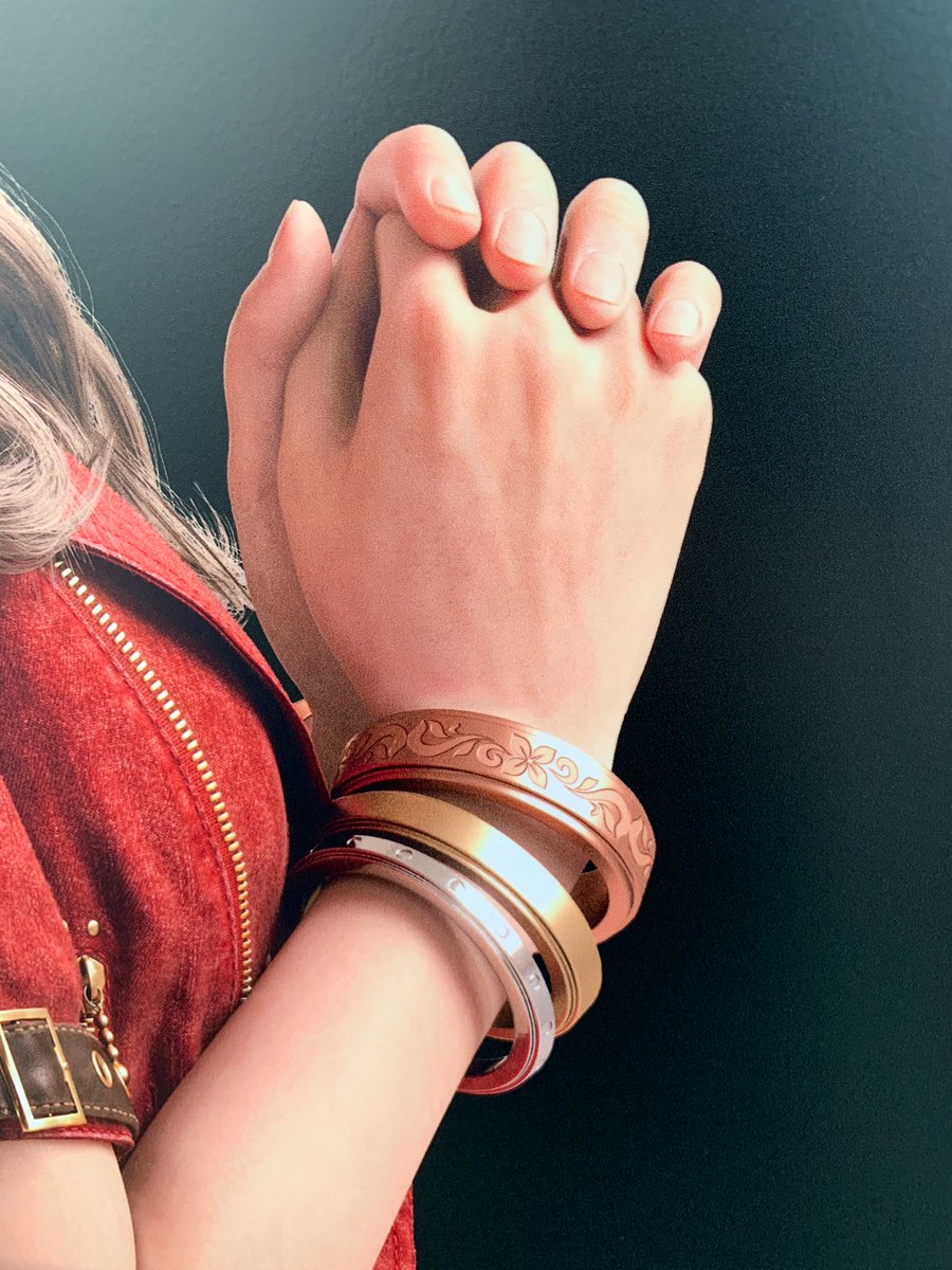 Never noticed that Aerith has actual flyaways in her hair. The details in her bangles are really pretty too.  #FF7RxSkytree