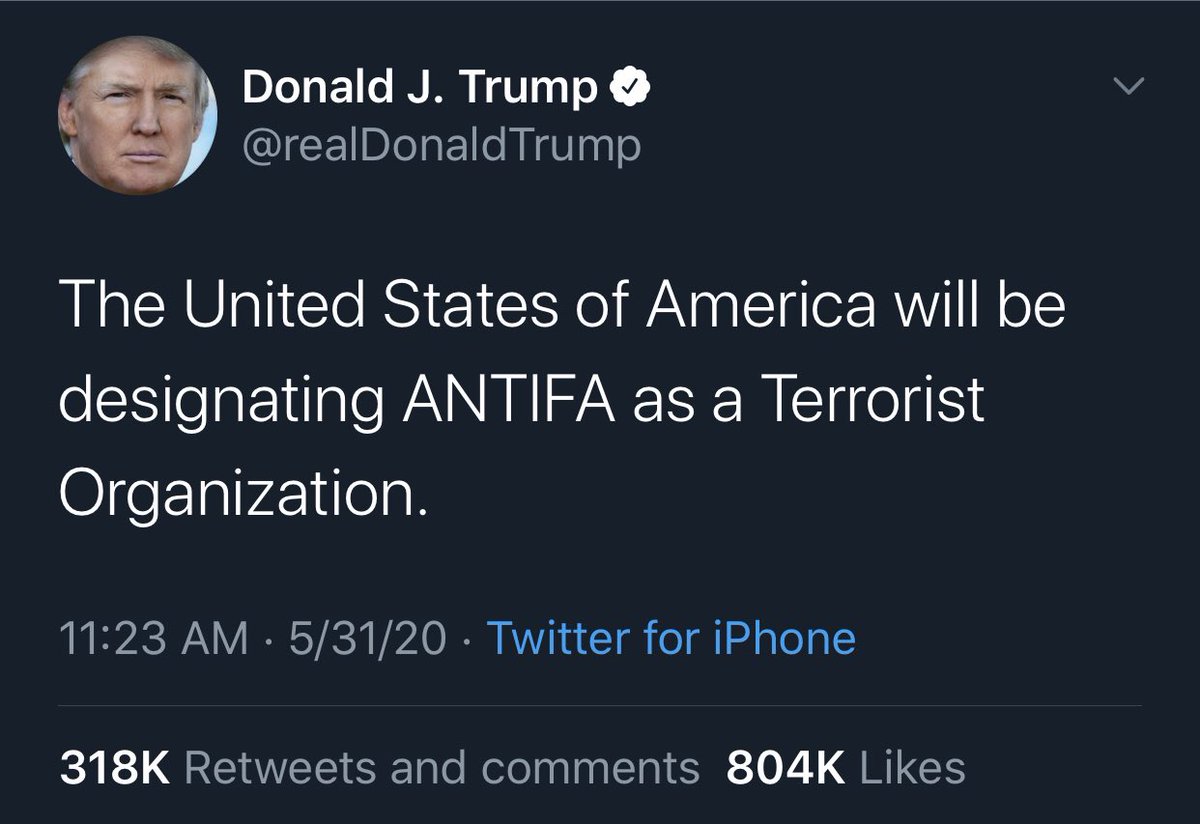 On May 31,  @realDonaldTrump vowed to designate antifa a terrorist organization. It’s past time he do so.
