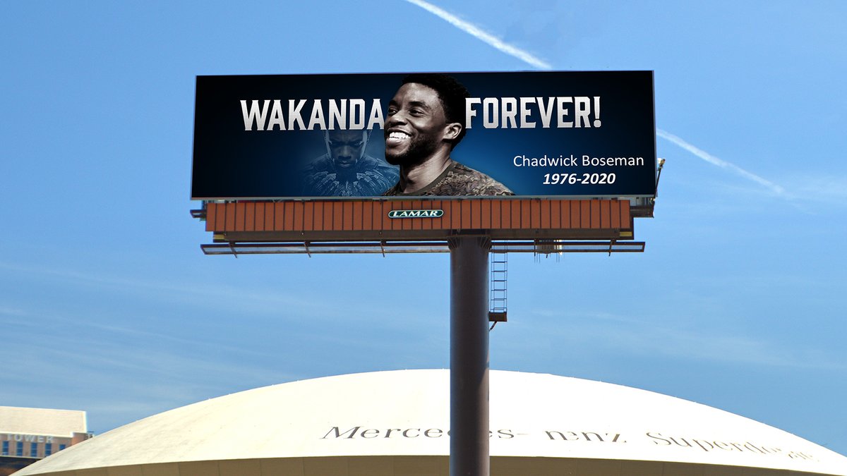 LamarOOH's tweet photo. We are paying tribute to famous actor and superhero @chadwickboseman on our digital billboards across the country. #WakandaForever #ChadwickBosemanForever #ChadwickBosemanTribute https://t.co/6sUQoAP5Ky