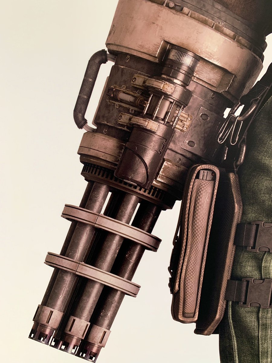 The etching in Barret’s gattling gun as well as his tattoo and vest fabric threading is so impressive. Also, his military tag says:Barret Wallace/MaleDecember 15, XXXIOMidgar Avalanche, LeadCall; XXX•XXXX•XXXX #FF7RxSkytree