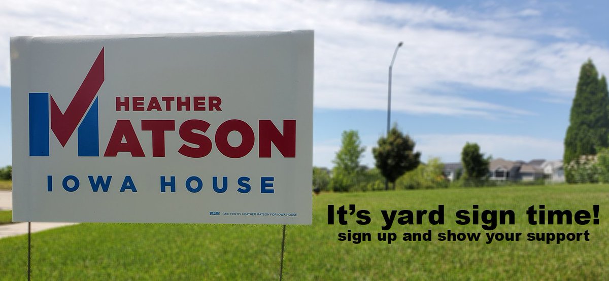 MatsonForHouse's tweet image. Our signs are popping up all over #HD38 and we're placing another order from the printer! Show your support for #TeamMatson - add you name today! There's even an option to host a large painted sign if you live on a high traffic street or intersection. 👇
matsonforiowa.com/sign/