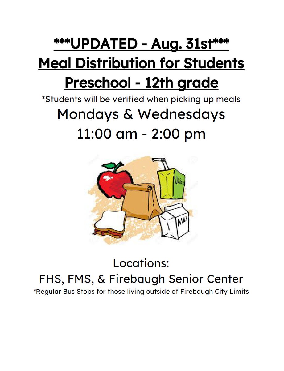 millsinter's tweet image. Mills Hawks - meal pick-up times have changed.  The days are the same: Mondays and Wednesdays, but the time is now from 11:00am - 2:00pm. #fldusd #supfreitas #millsinter