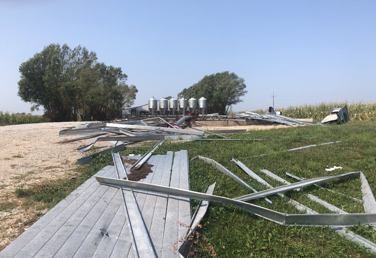 There’s scraps of metal scattered throughout many fields still, some more like giant sheets of metal, twisted and crumpled. Going to be painstaking to get all that out so it doesn’t get caught up in machinery. #IowaDerecho  #iowahurricane