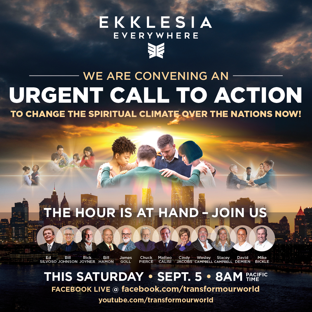 EdSilvoso's tweet photo. Join us this Saturday, September 5th as we sound the trumpet and call God's Ekklesia together to change the spiritual climate over our nations.  Saturday, 8AM Pacific time here on FB Live and on YouTube at: https://t.co/N2SfqXx87C https://t.co/ZfofypRZba