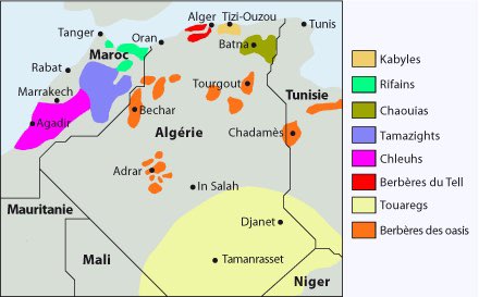 Alors une fois que les bases sont posées, alors les imazighen sont un peuple qui regroupe différentes ethnies comme les rifs et les chleuh au maroc, les kabyles, chaoui en Algérie et en tunisie ( je n'ai pas trouvé de cartes regroupant aussi les imazighen de mairitanie, mali...)