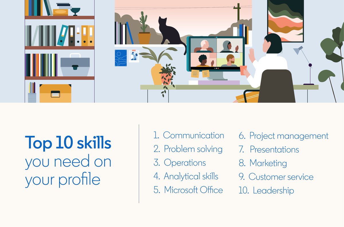 Top 10 Skills you need on your  @LinkedIn profile:1) Communication2) Problem Solving3) Operations4) Analytical skills5) MS Office6)  #projectmanagement 7) Presentations8)  #Marketing9)  #custserv 10)  #Leadership #FutureofWork  #Careeradvice