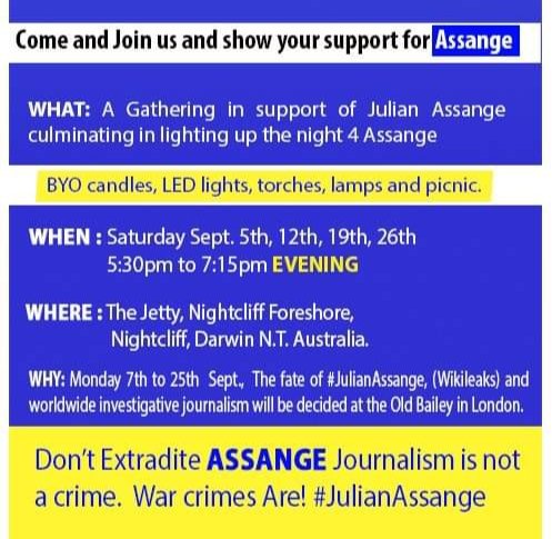 MON Sept 7:BRISBANE11am UK Consul100 Eagle St  @ActionAssange @CiaronOReillyVIENNA5-7pm Platz der MenschenrechteMariahilfer Strasse 11070 VIENNA @yviy1 DARWINNoon at Raintree Park @fortress1977 Margaret Richardson on FB