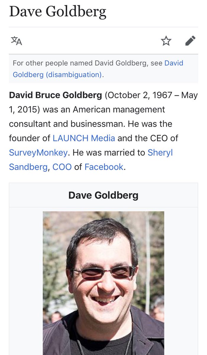 130/ DAVE GOLDBERG (Died 2015 @ 47)CEO of SurveyMonkeyHarvardWife is a big one (see next)Dave died suddenly under strange circumstancesContributed to both, as well as Kloubacher
