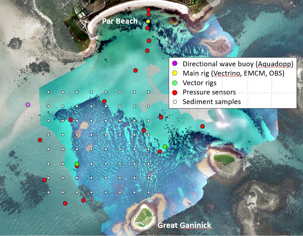Bank holiday weekend with @pu_cprg and @pu_cmar on St Martins. Deployed Aquadopp (wave buoy), 2 ADV rigs, 17 pressure sensors, main rig with Vectrinos, EMCMs and suspended sediment sensor, and collected 64 bed samples. Now we are waiting for some waves. <a href="/MarineSciPlym/">MarineSciencePlymUni</a> <a href="/PlymUniMI/">Marine Institute</a>