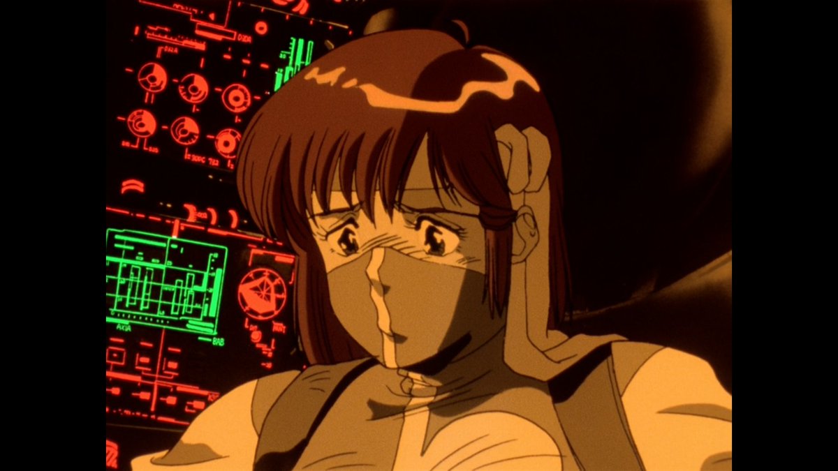 Whereas most mecha have a panoramic vision feature, Gunbuster's intial machines are full of panels and have just a small window to see outside. Which makes it that much more claustrophobic, precisely what's Anno aiming for in the initial battle