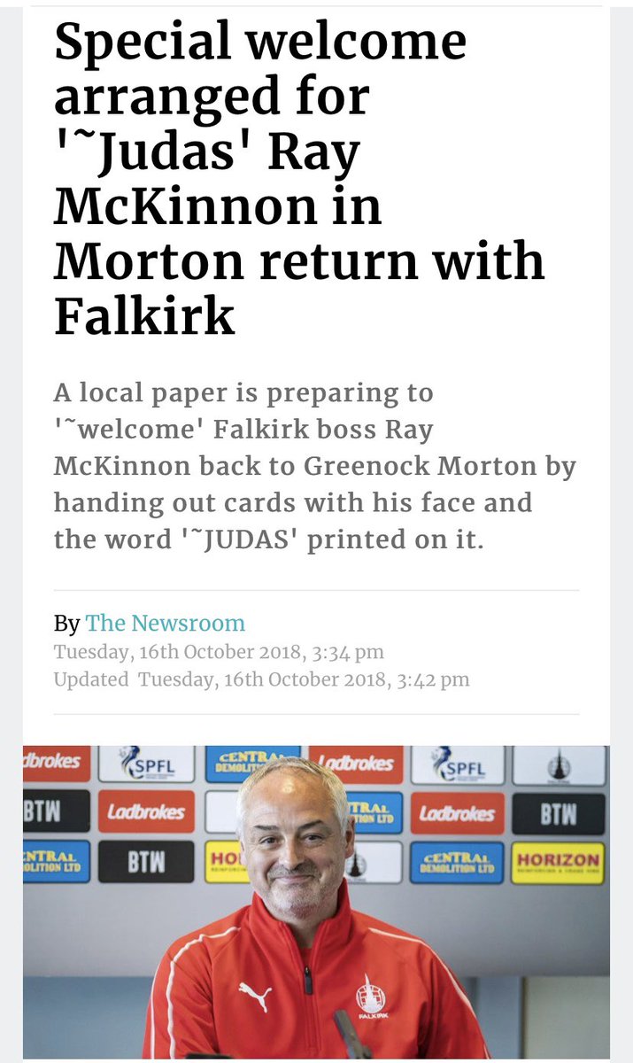 The town was abuzz all week. This would be an old fashioned hounding, and by gar it’d been a while. McKinnon had hired private security and took an “alternative route” to route to Cappielow to avoid any er...welcome. At least the local paper was keeping a level head.