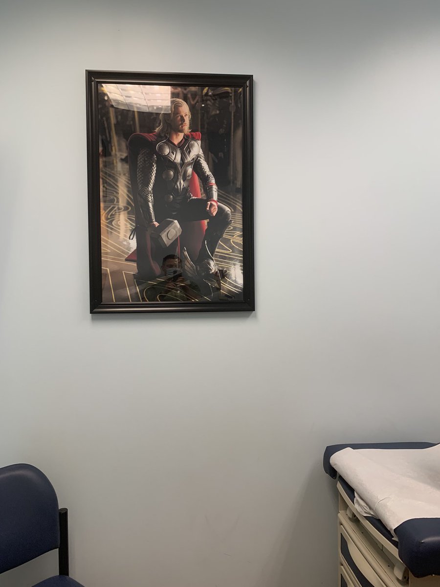 Ssnyder1835's tweet photo. When your kid has an allergic reaction to a bug bite and you take him to urgent care and they put you in the marvel room. https://t.co/rYFHuqpse1