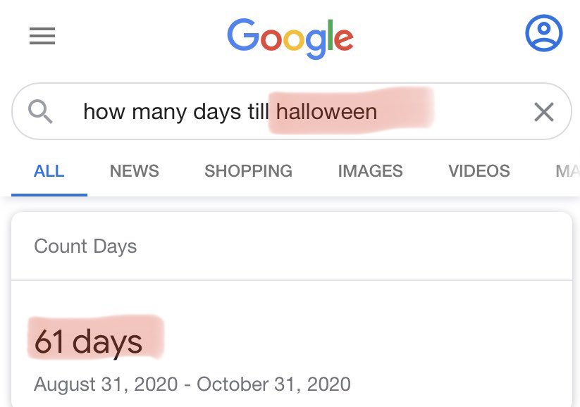 And as we know, Halloween is on October 31st. That happens to be 61 days from today!