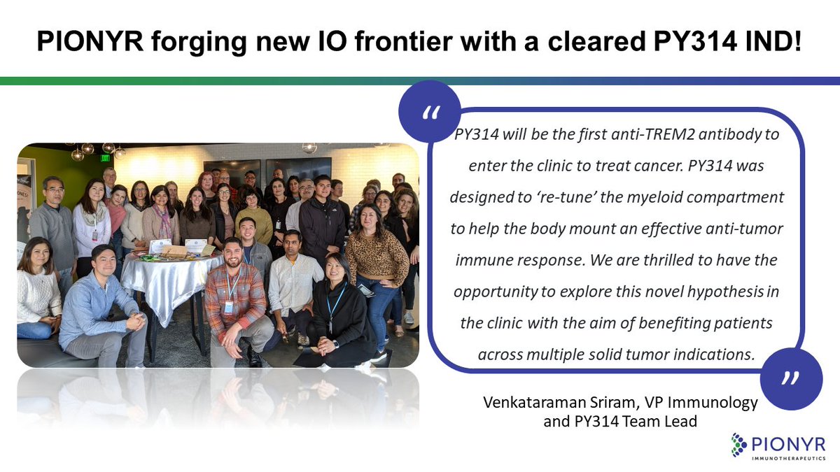 Pionyrimmunotx's tweet image. Big milestone for Pionyr today. PY314 has a cleared IND!