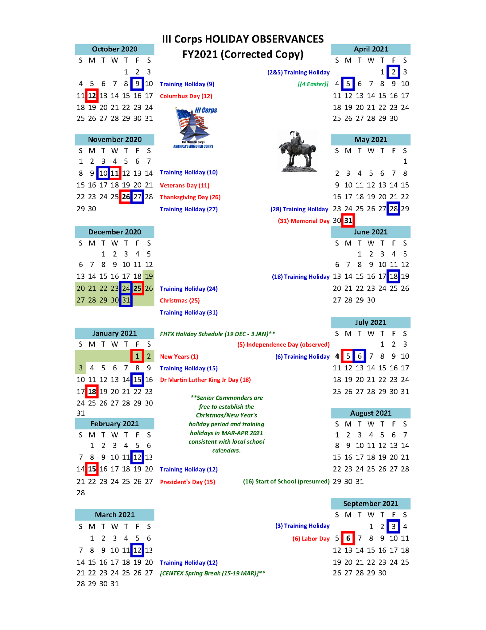 Calendar APR 2021 fort hood holiday calendar 2021