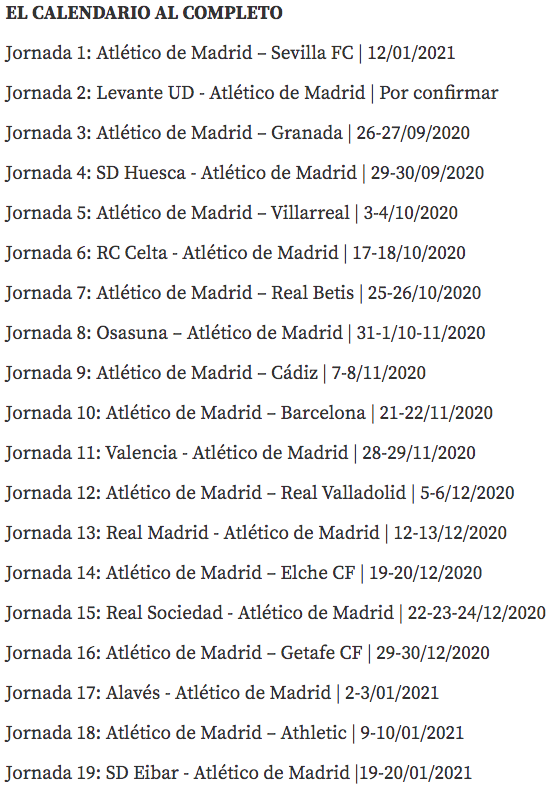 Calendario del atletico de madrid