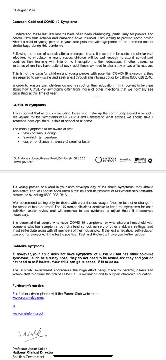 Jason Leitch (@jasonleitch) on Twitter photo We wanted to make the present guidance around children, young people & testing as clear as we could. I realise people would like simpler answers but this pandemic doesnβt always lend itself to simplicity. I hope this letter distributed by schools today helps. <a href="/ScotGovEdu/">ScotGov Education</a> We wanted to make the present guidance around children, young people & testing as clear as we could. I realise people would like simpler answers but this pandemic doesnβt always lend itself to simplicity. I hope this letter distributed by schools today helps. <a href="/ScotGovEdu/">ScotGov Education</a>