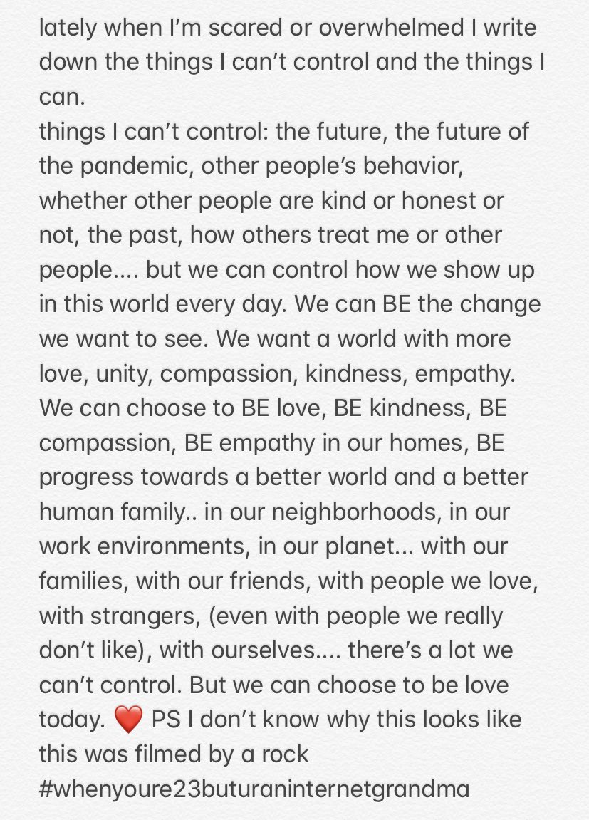 Camila_Cabello's tweet photo. lately when I’m scared or overwhelmed I write down the things I can’t control and the things I can...
https://t.co/2MlRngVrwb https://t.co/n8tcuGzXDk