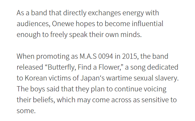  Kind-hearted from the startWishing to help through their music, their 1st official song (Butterfly, finding flower) had lyrics by CyA dedicated to "comfort women" victims. All proceeds they earned through this song were donated to their support!