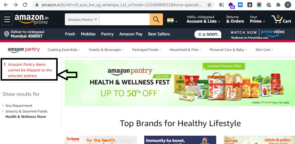 #amazonprimedayquiz #Amazon #amazonpay #AmazonQuiz #AmazonPrimeVideo Gave coupons on #AmazonPrimeDay for pantry (Rs 150 cashback for 3 months), they immediately block the address (pantry items cannot be shipped to this address) #Mumbai #India @mumbaimatterz #onlineshopping