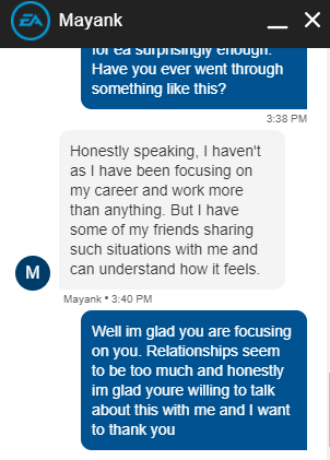 GingerNHL_'s tweet photo. @EASPORTSNHL @eahelp
I just want to say that despite everything going on surrounding the #NHL21 beta, you have a GEM of a worker in Mayank and I hope he gets the raise he deserves. I went into this conversation expecting nothing out of it but I have to say, this made my day. https://t.co/IZxd9mmnqR