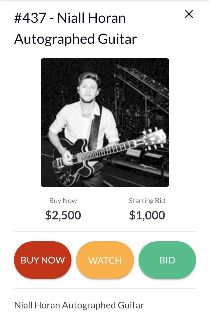 And 6 days ago Niall donated an autographed guitar to help raise money for Detroit. Anyone can access the site and add another value!  https://one.bidpal.net/fallclassicvirtualauction/browse/all(details:item/75)...