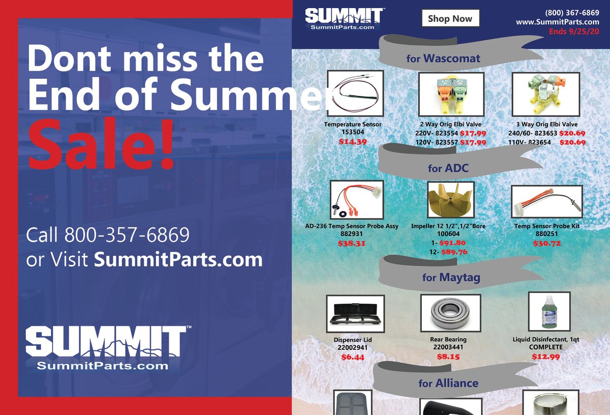 Summitparts's tweet photo. Summit Parts End of Summer Sale! Save Big on Laundry Parts for Wascomat, ADC, Maytag, Alliance and more! 🛒Ends 9/25 
https://t.co/SN0b3cEf2O
#sale #shopping #laundry #laundryparts #laundromat https://t.co/TOKY7rhVEY