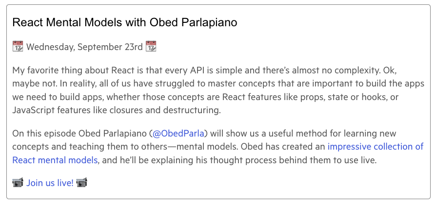 tjvantoll's tweet image. Next few weeks of React Wednesdays are looking 🔥

- Sep 2nd: Remote work w/@dandigneromain, @robocell &amp;amp; @dskaggs 
- Sep 9th: Dual-screen devices w/@conceptdev
- Sep 16th: Hermes w/@nparashuram
- Sep 23rd: Mental models w/@ObedParla 

telerik.com/react-wednesda…