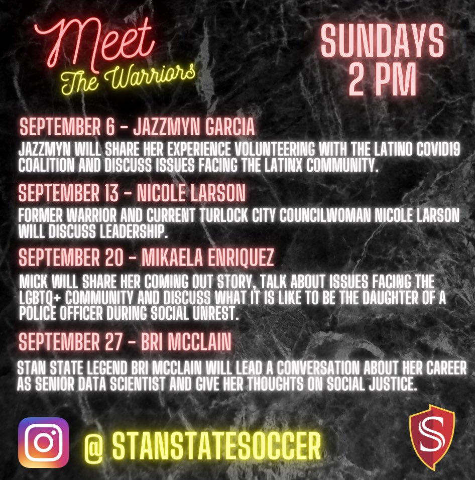 Thank you for all the positive feedback we have received as part of Meet The Warriors!  We have decided to make it a weekly show right here on IGTV. Check out our September schedule!  #MeetTheWarriors #MoreThanATeam