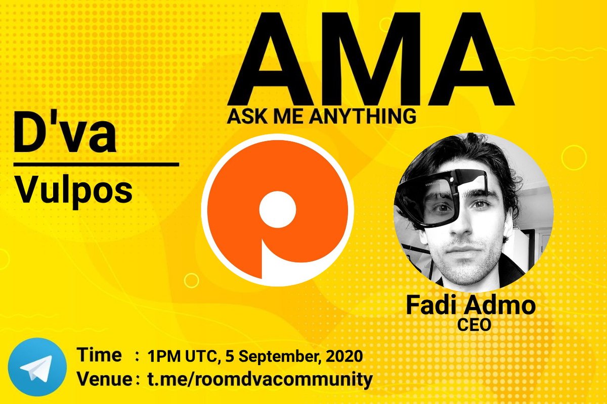 💥We will Host AMA with Vulpos on the 5 September, 2020 1PM UTC in the t.me/roomdvacommuni…!

🎁 $500 (10Q)

Rules:
1. Rules Telegram :
t.me/dvanews/383
2. Follow Twitter <a href="/dvanewsofficial/">D’va</a> &amp; <a href="/vulposhomes/">Vulpos</a>
3. Like, Retweet &amp; Comment Questions