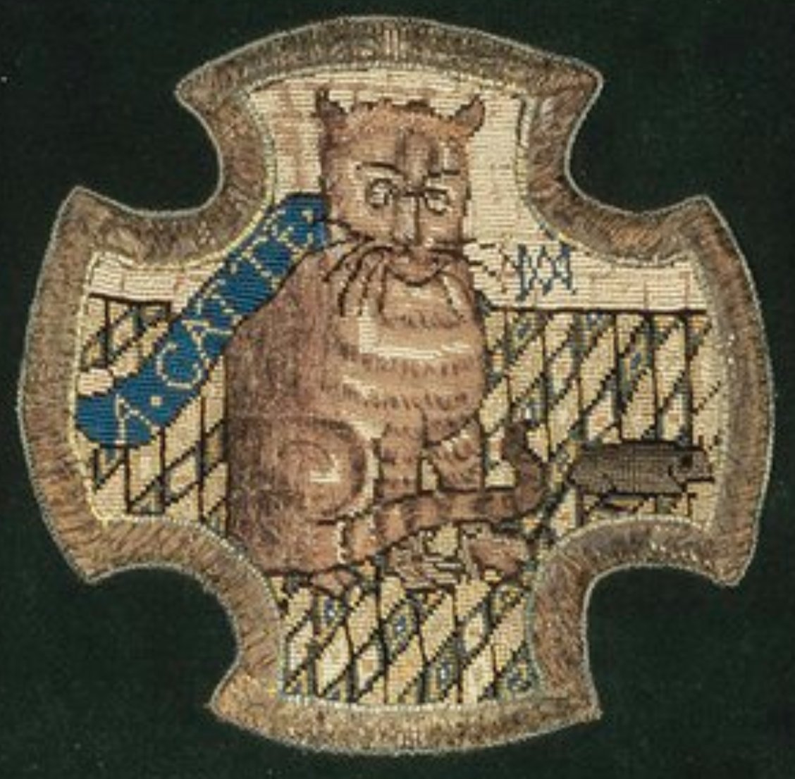 I need y'all to see this ADORABLE WONKY CAT embroidered by Mary, Queen of Scots while she was imprisoned in England!!

look at his face

!He's A * CATTE * !

!He's SO WONKY!

Mary Stuart, 'A Catte' (c. 1569-84). <a href="/RCT/">Royal Collection Trust</a> RCIN 28224