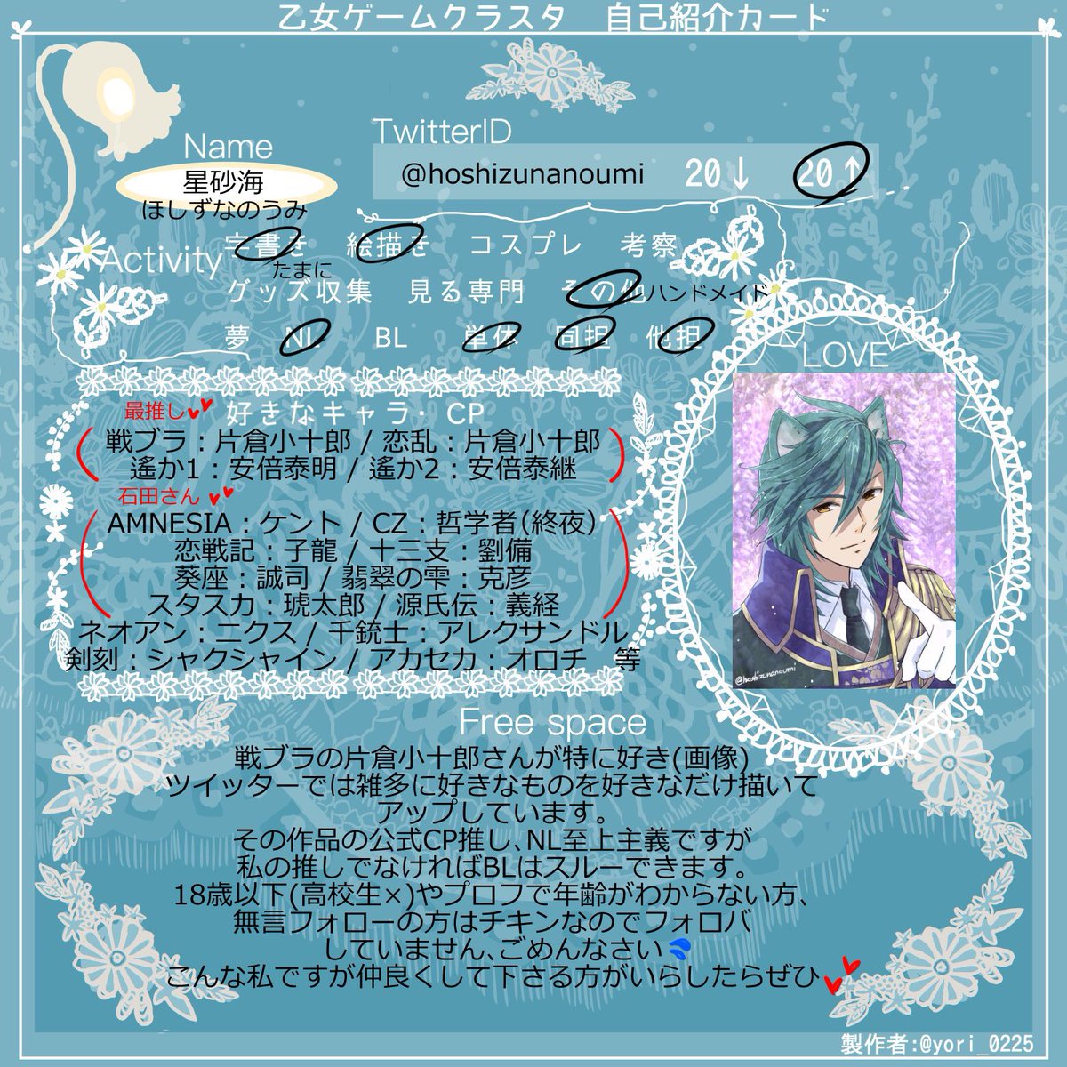 乙女ゲームクラスタ自己紹介カード 乙女ゲームクラスタ自己紹介カード